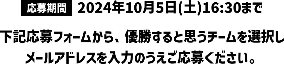 下記応募フォームから、優勝すると思うチームを選択し、メールアドレスを入力のうえご応募ください。